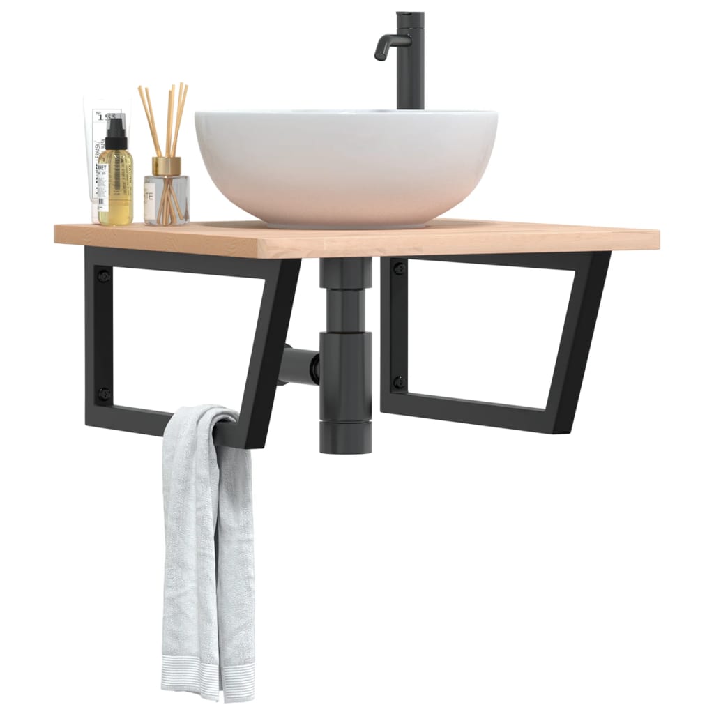 Basin Shelf Wall Mounted Steel and Solid Wood Beech - Charlotte Dunes