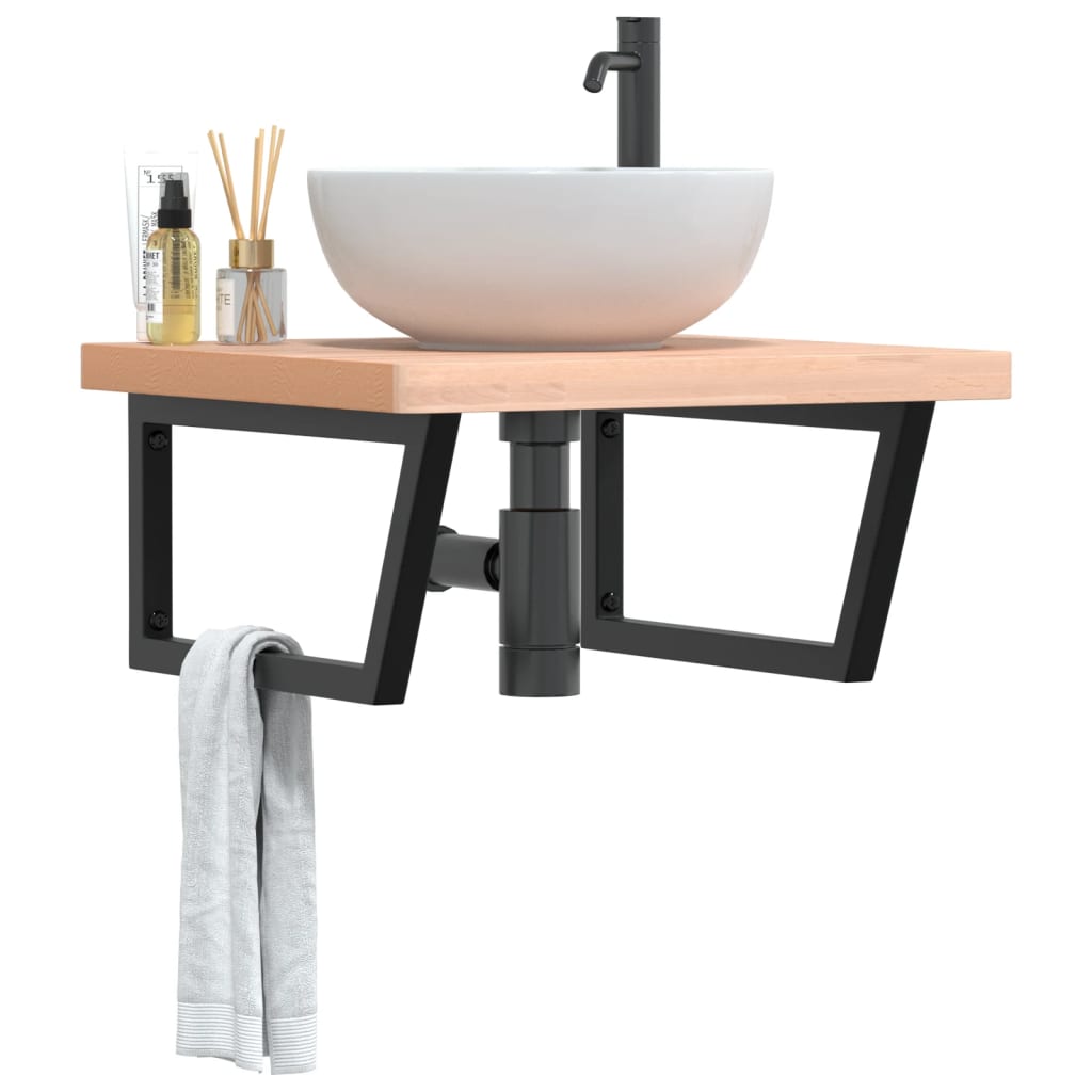 Basin Shelf Wall Mounted Steel and Solid Wood Beech - Charlotte Dunes