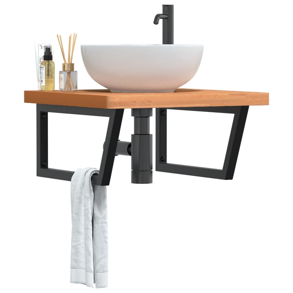 Basin Shelf Wall Mounted Steel and Solid Wood Beech - Charlotte Dunes