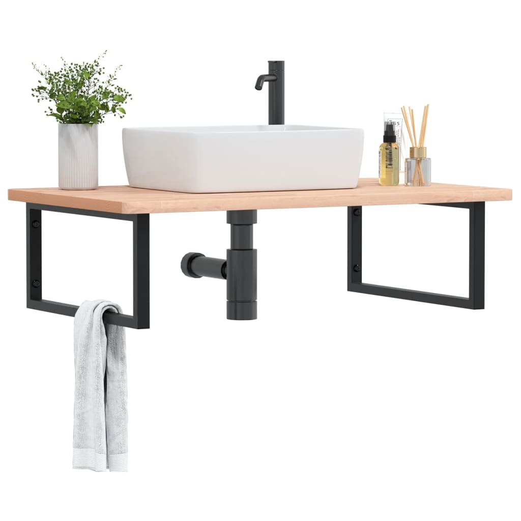Basin Shelf Wall Mounted Steel and Solid Wood Beech - Casper Homes