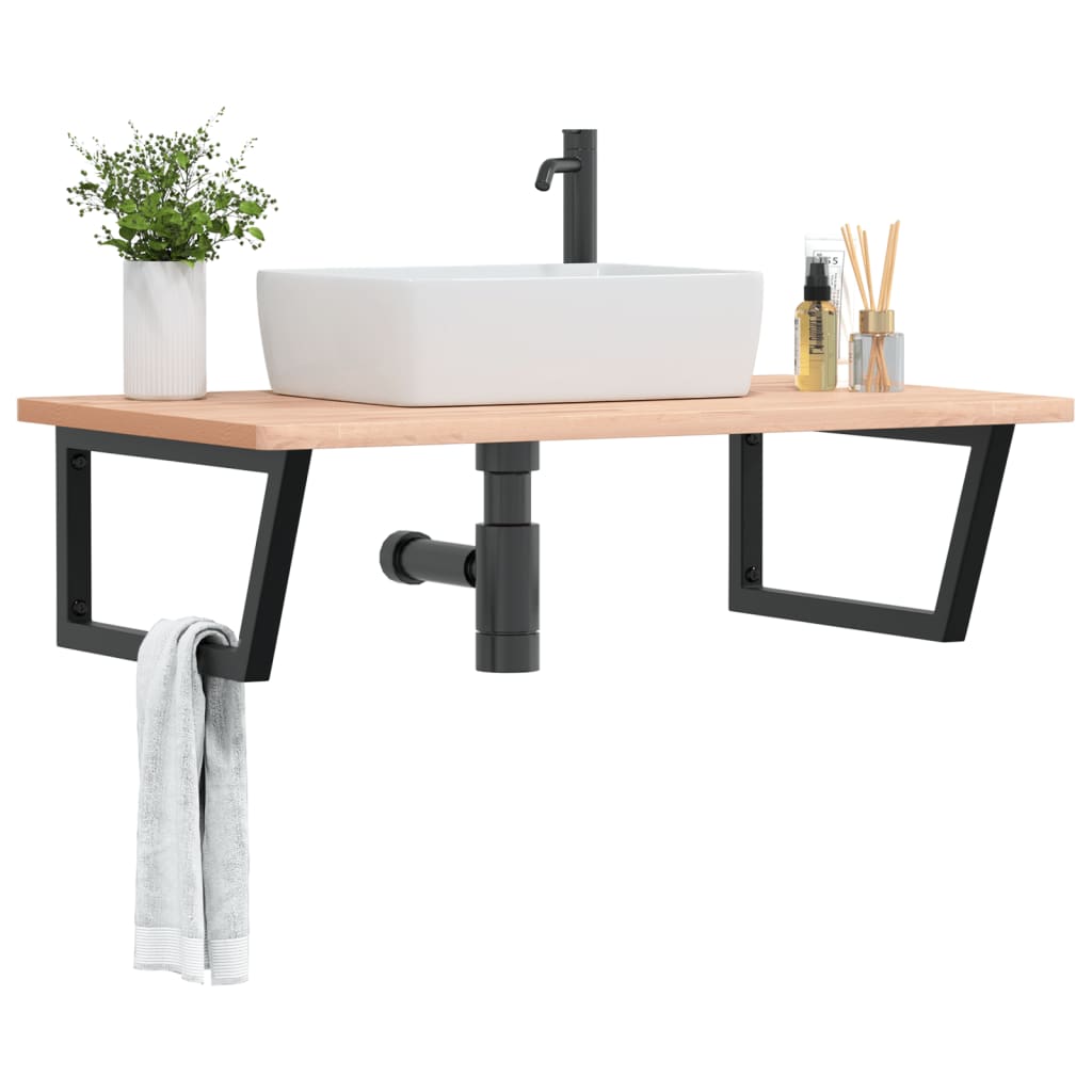 Basin Shelf Wall Mounted Steel and Solid Wood Beech - Casper Homes