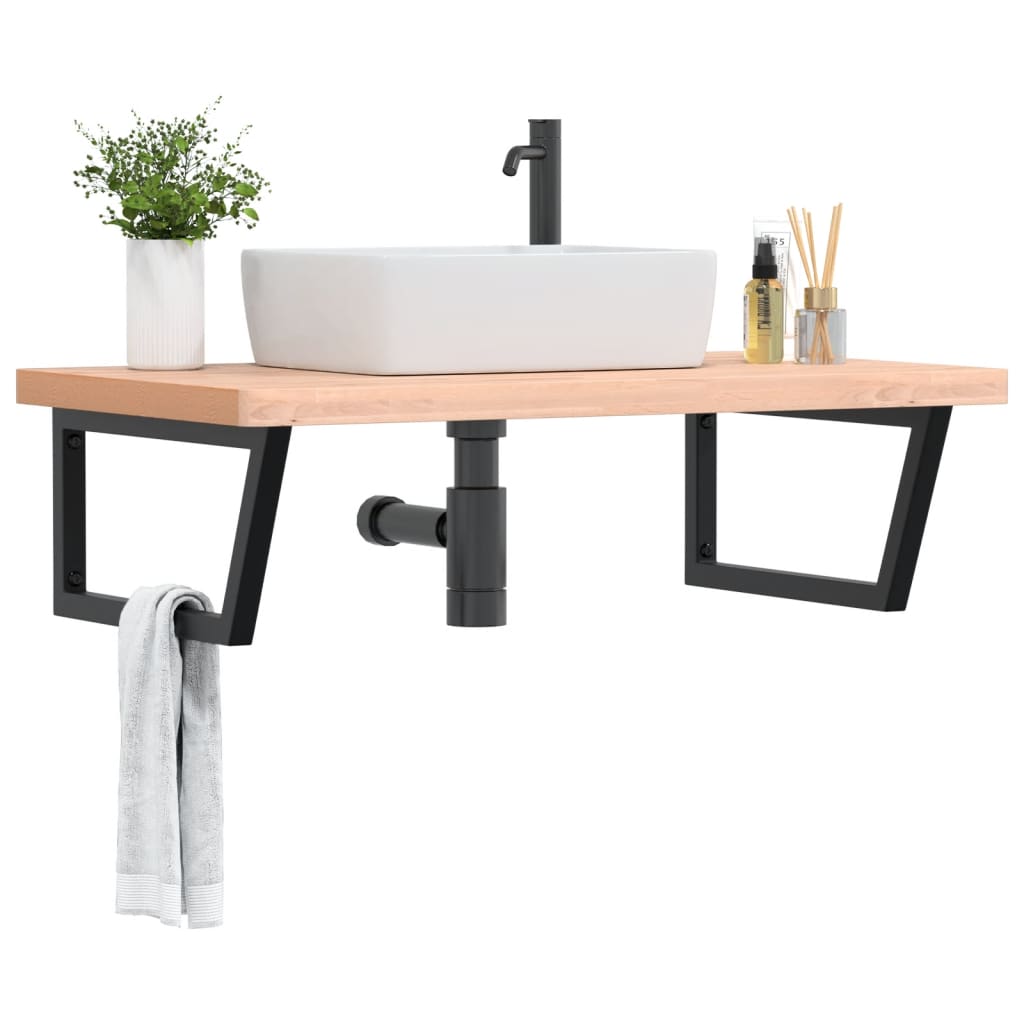 Basin Shelf Wall Mounted Steel and Solid Wood Beech - Casper Homes