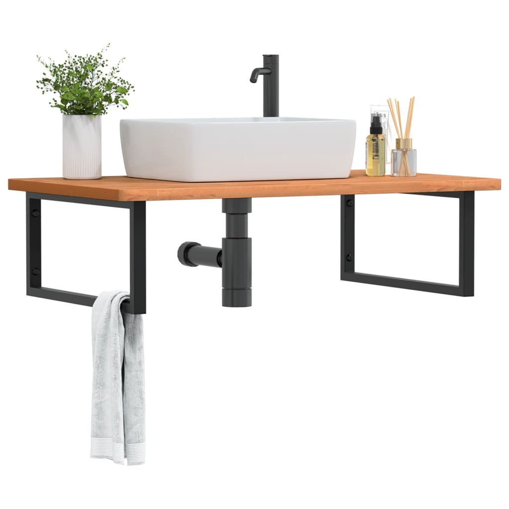 Basin Shelf Wall Mounted Steel and Solid Wood Beech - Casper Homes