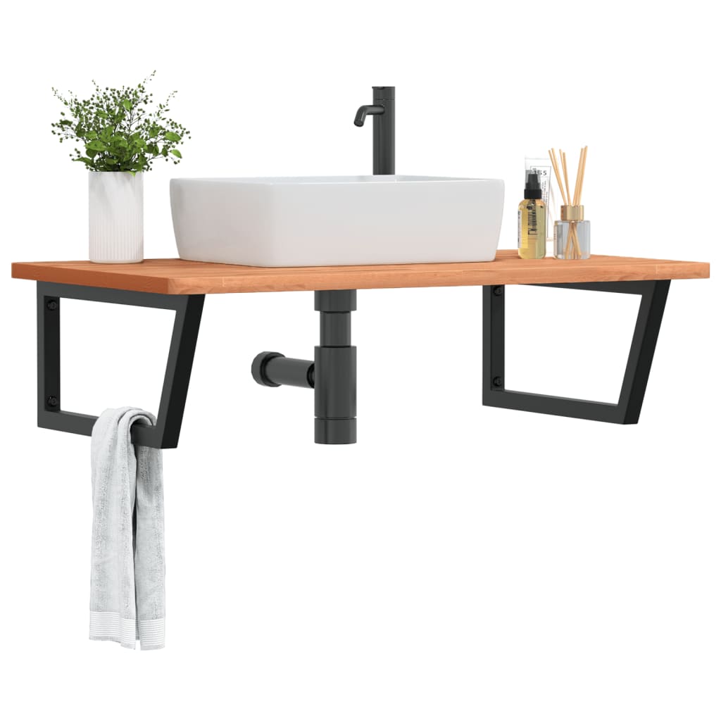 Basin Shelf Wall Mounted Steel and Solid Wood Beech - Casper Homes