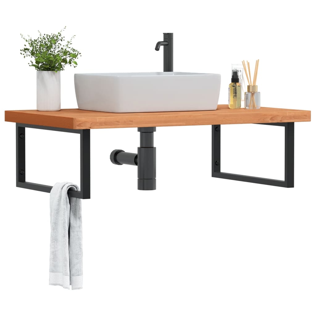 Basin Shelf Wall Mounted Steel and Solid Wood Beech - Casper Homes