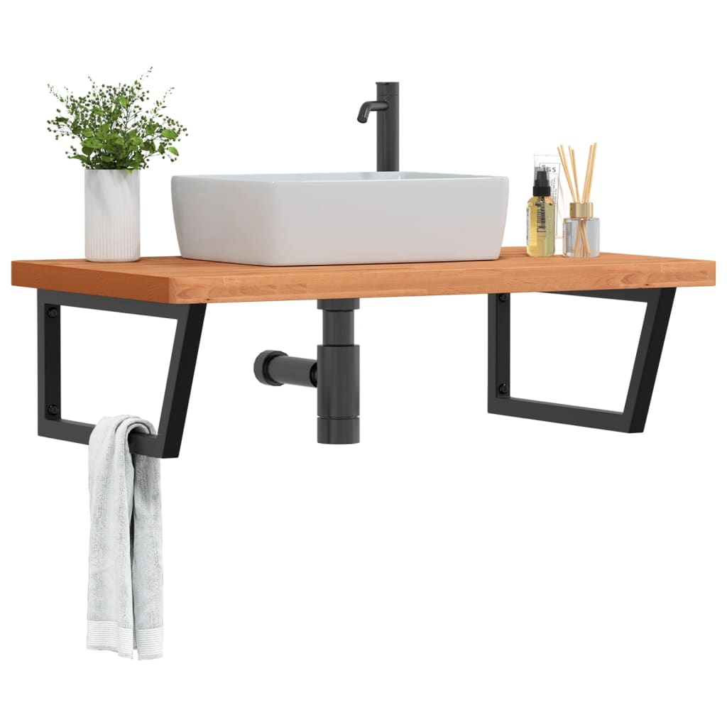 Basin Shelf Wall Mounted Steel and Solid Wood Beech - Casper Homes