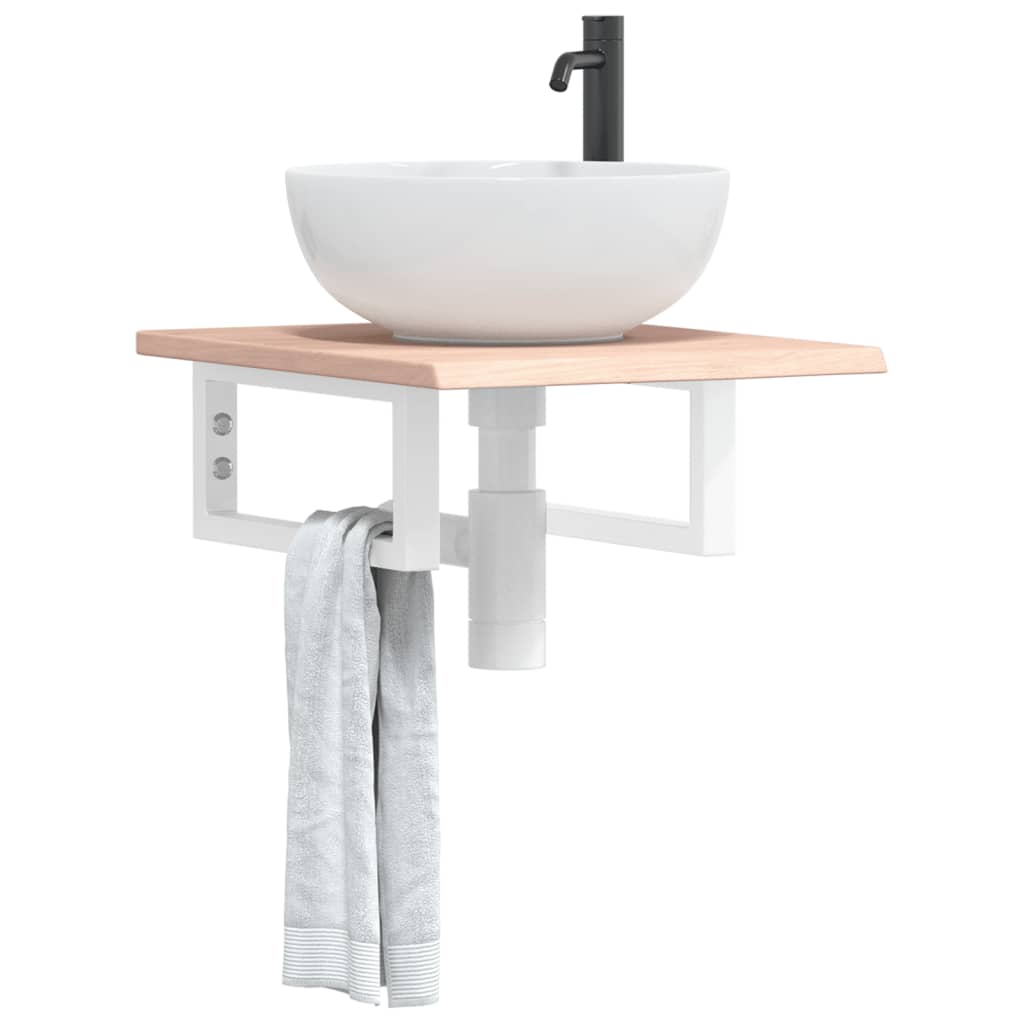 Basin Shelf Wall Mounted Steel and Solid Wood Oak - Unbeatable Bargains