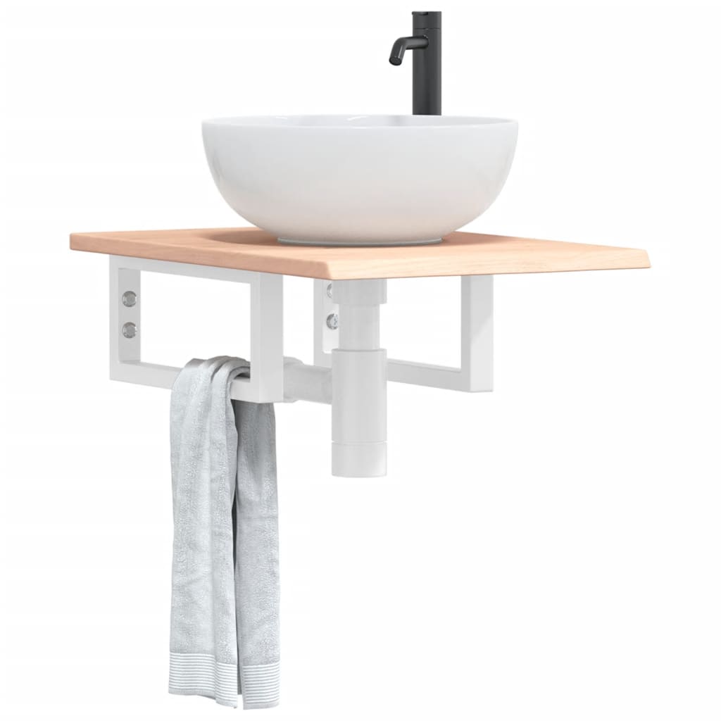 Basin Shelf Wall Mounted Steel and Solid Wood Oak - Unbeatable Bargains