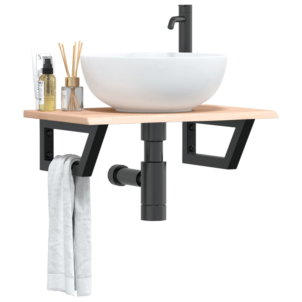 Basin Shelf Wall Mounted Steel and Solid Wood Oak - Decor Base