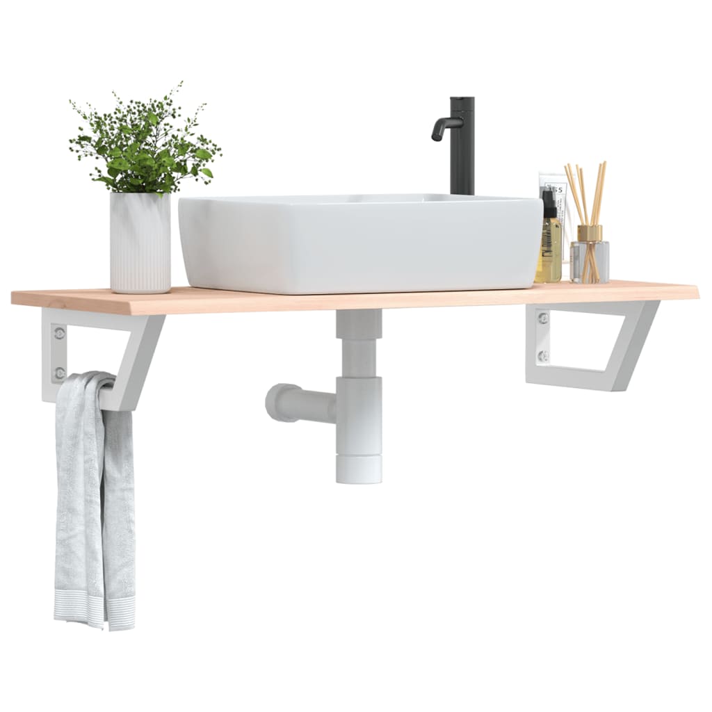 Basin Shelf Wall Mounted Steel and Solid Wood Oak - Decor Base