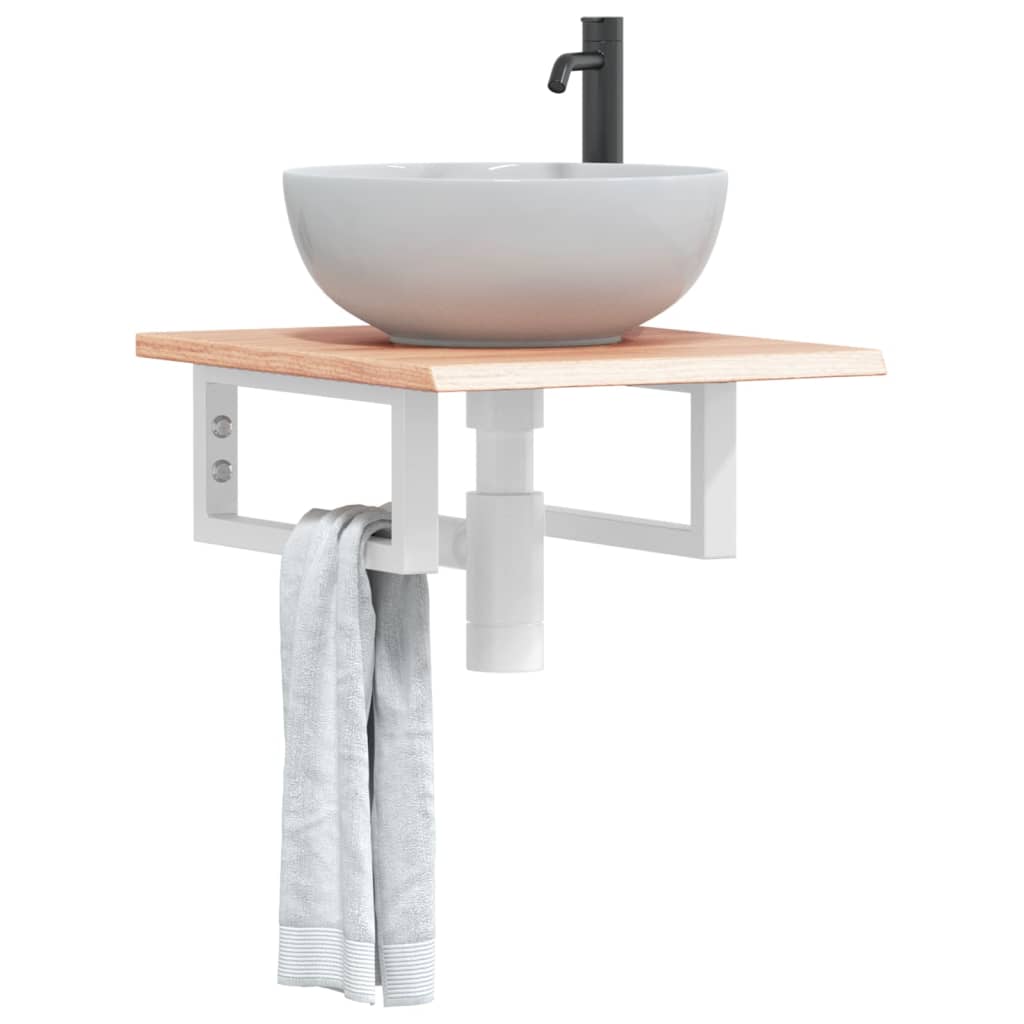 Basin Shelf Wall Mounted Steel and Solid Wood Oak - Unbeatable Bargains