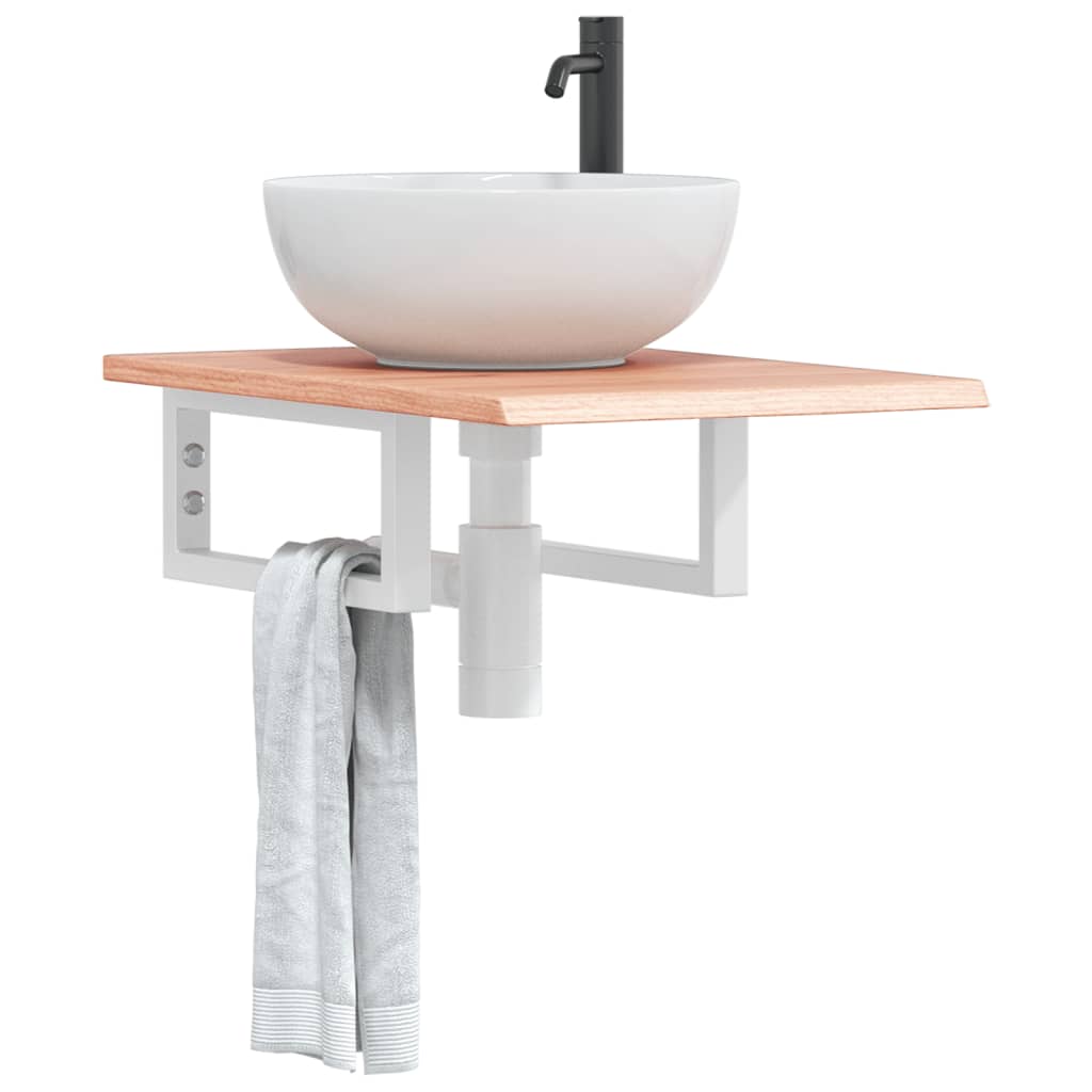 Basin Shelf Wall Mounted Steel and Solid Wood Oak - All Things Good