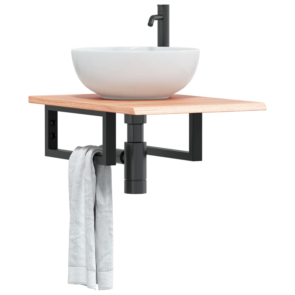 Basin Shelf Wall Mounted Steel and Solid Wood Oak - All Things Good