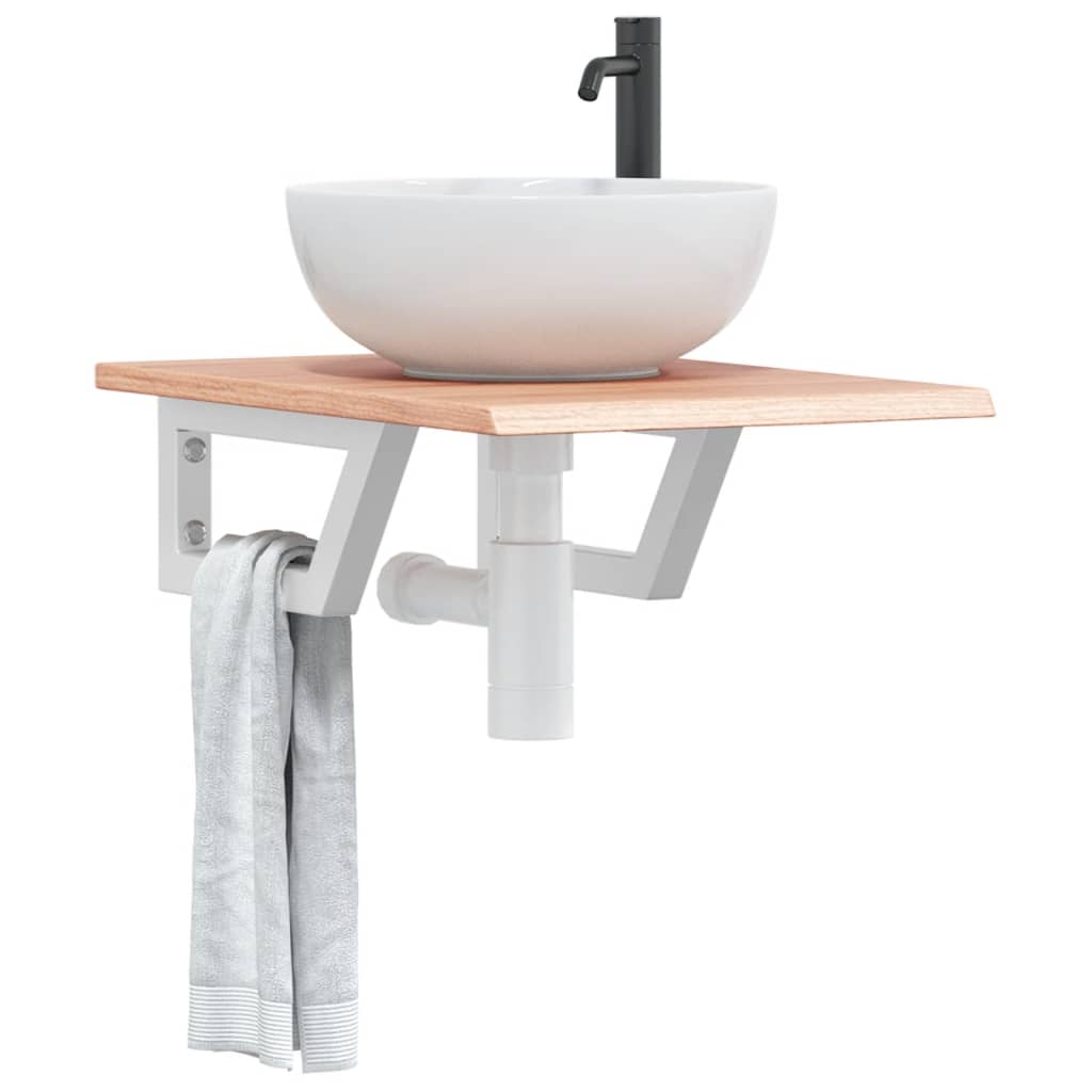 Basin Shelf Wall Mounted Steel and Solid Wood Oak - All Things Good