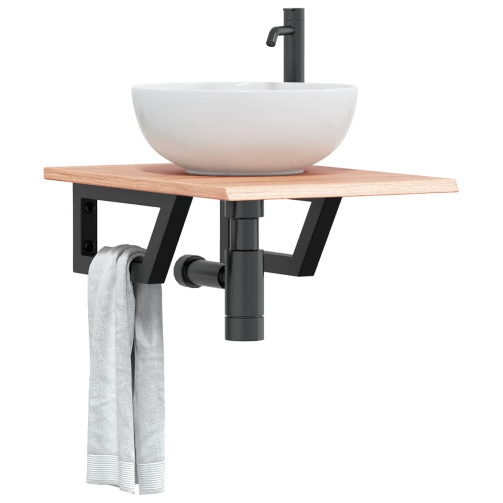 Basin Shelf Wall Mounted Steel and Solid Wood Oak - All Things Good