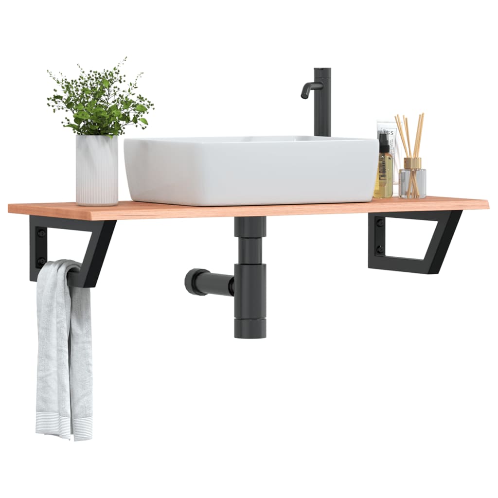 Basin Shelf Wall Mounted Steel and Solid Wood Oak - Charlotte Dunes