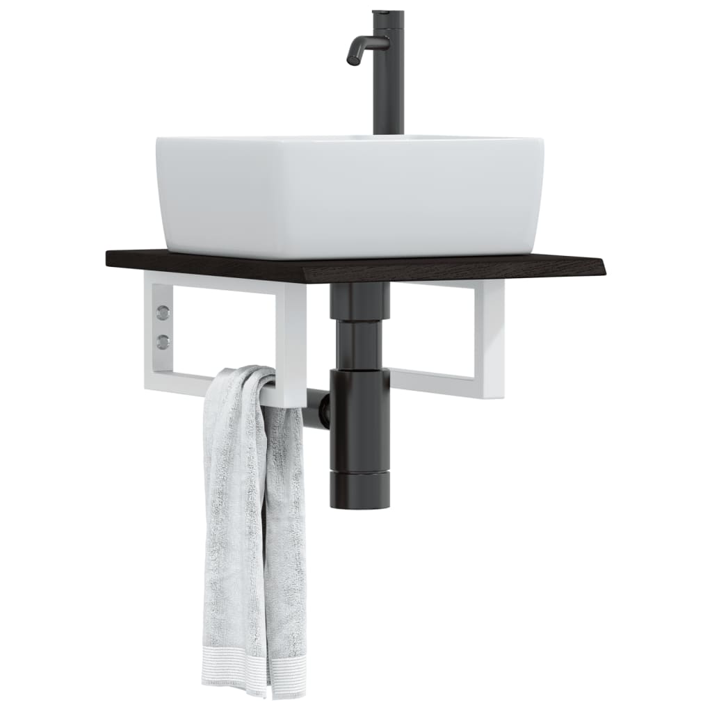 Basin Shelf Wall Mounted Steel and Solid Wood Oak - All Things Good