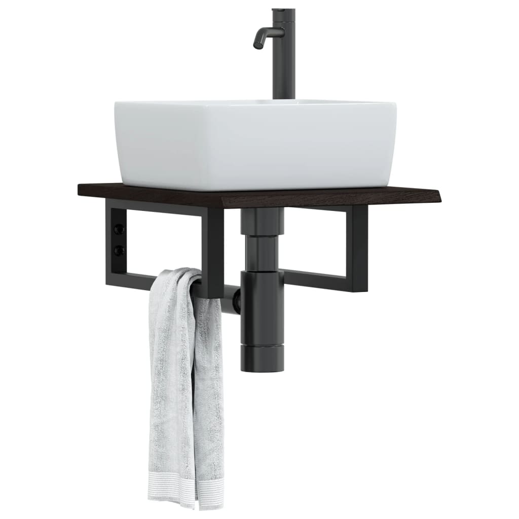 Basin Shelf Wall Mounted Steel and Solid Wood Oak - All Things Good