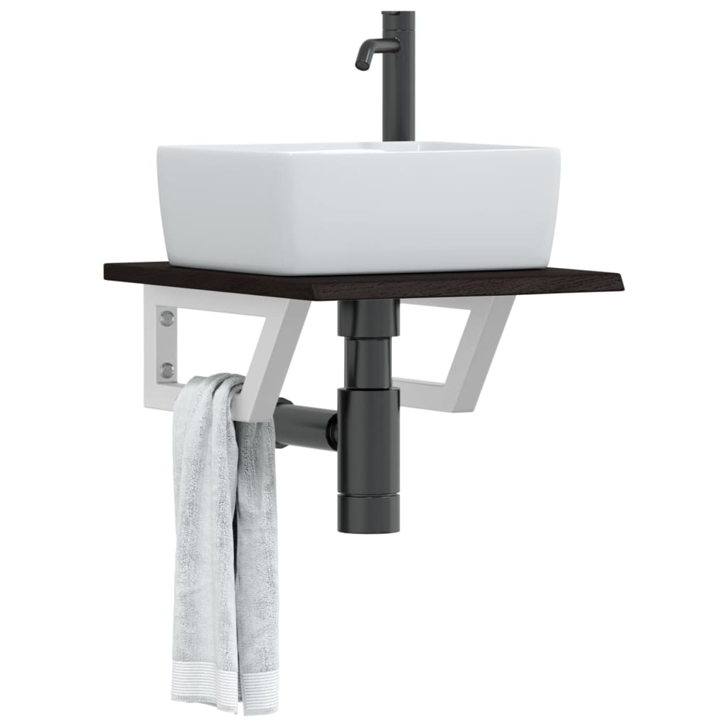 Basin Shelf Wall Mounted Steel and Solid Wood Oak - All Things Good