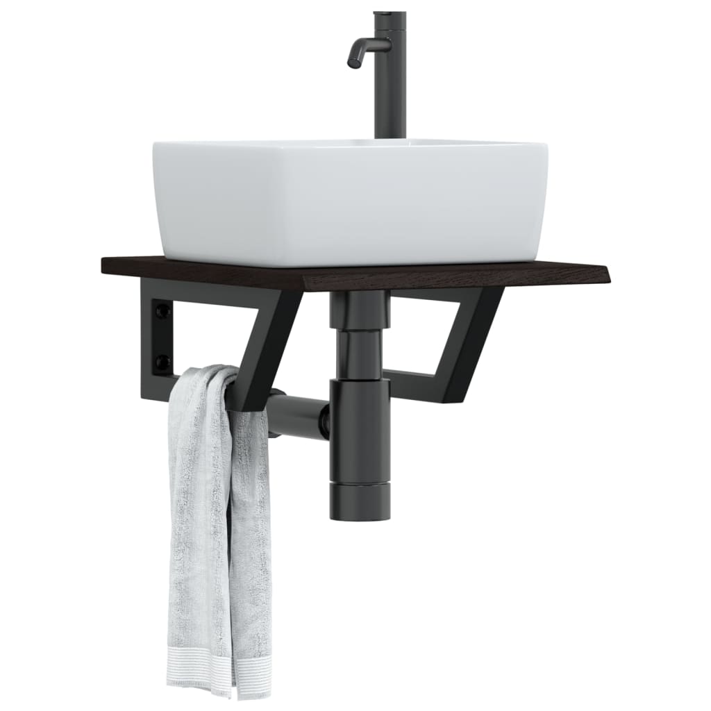 Basin Shelf Wall Mounted Steel and Solid Wood Oak - All Things Good
