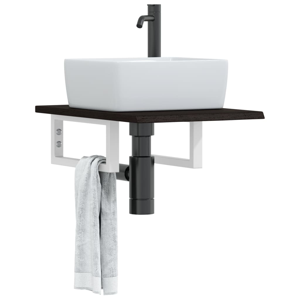 Basin Shelf Wall Mounted Steel and Solid Wood Oak - All Things Good