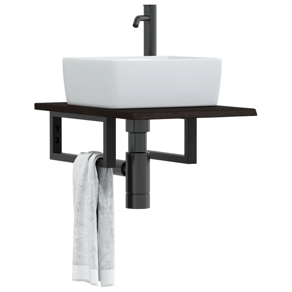 Basin Shelf Wall Mounted Steel and Solid Wood Oak - All Things Good