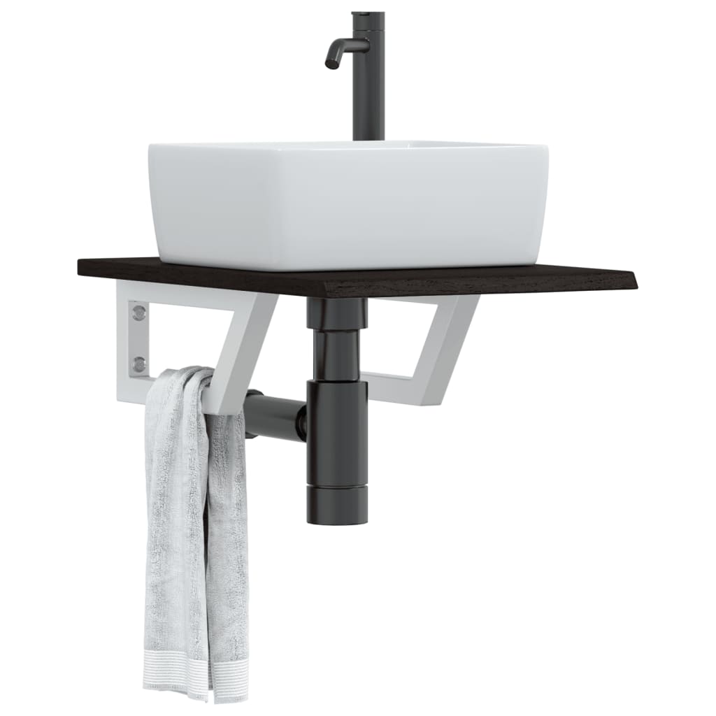 Basin Shelf Wall Mounted Steel and Solid Wood Oak - All Things Good