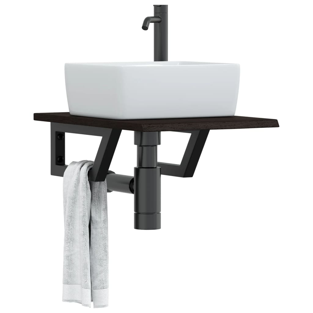 Basin Shelf Wall Mounted Steel and Solid Wood Oak - All Things Good