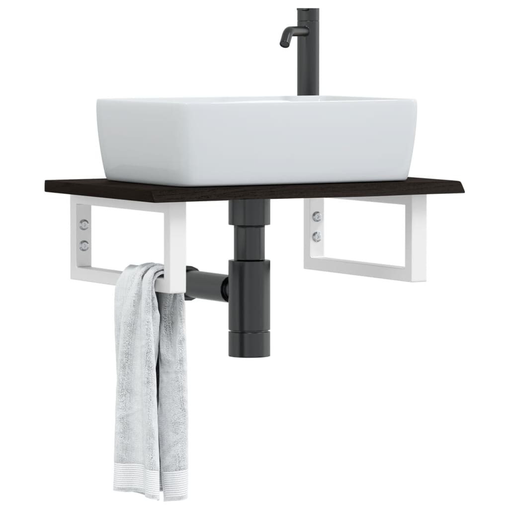 Basin Shelf Wall Mounted Steel and Solid Wood Oak - Decor Base