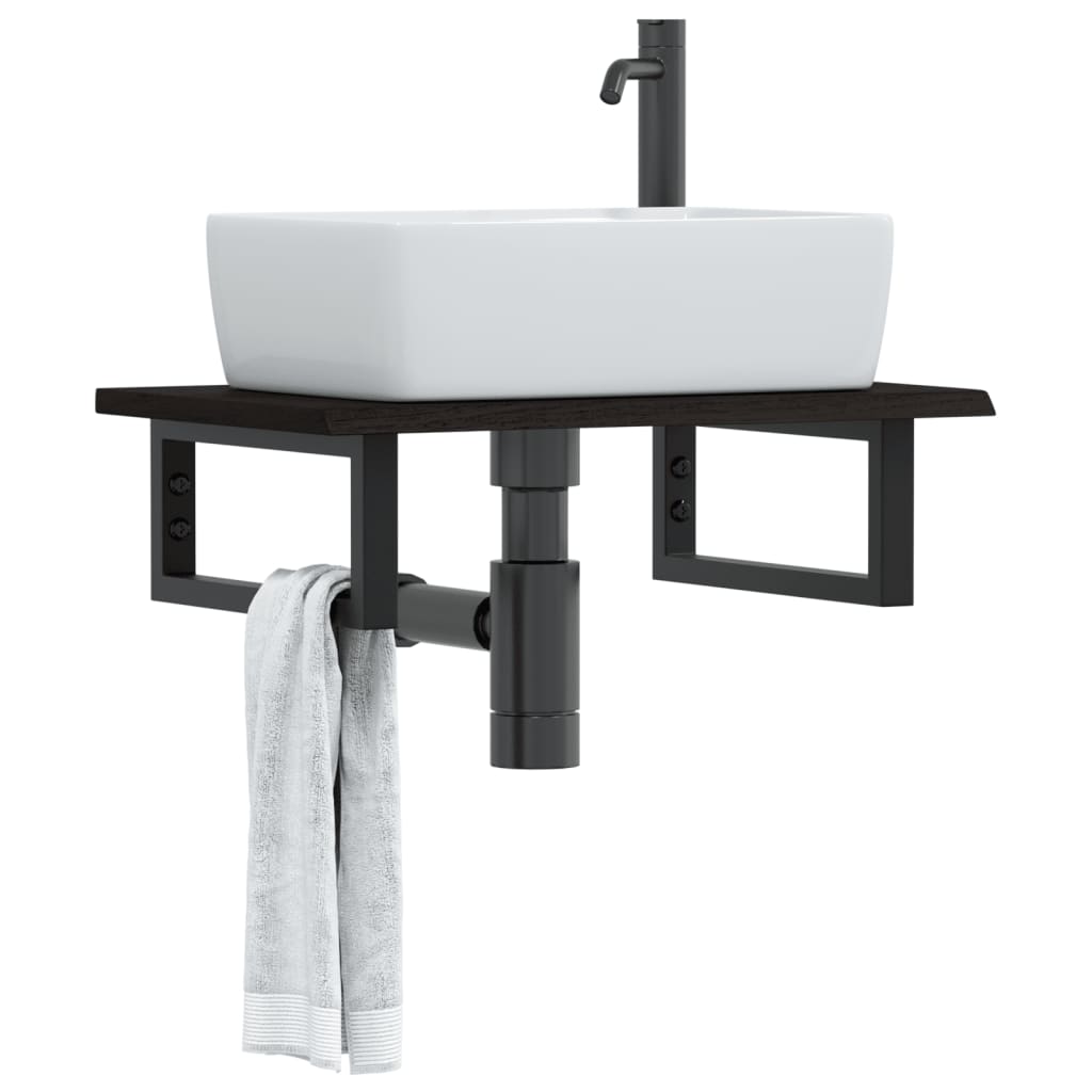 Basin Shelf Wall Mounted Steel and Solid Wood Oak - Decor Base