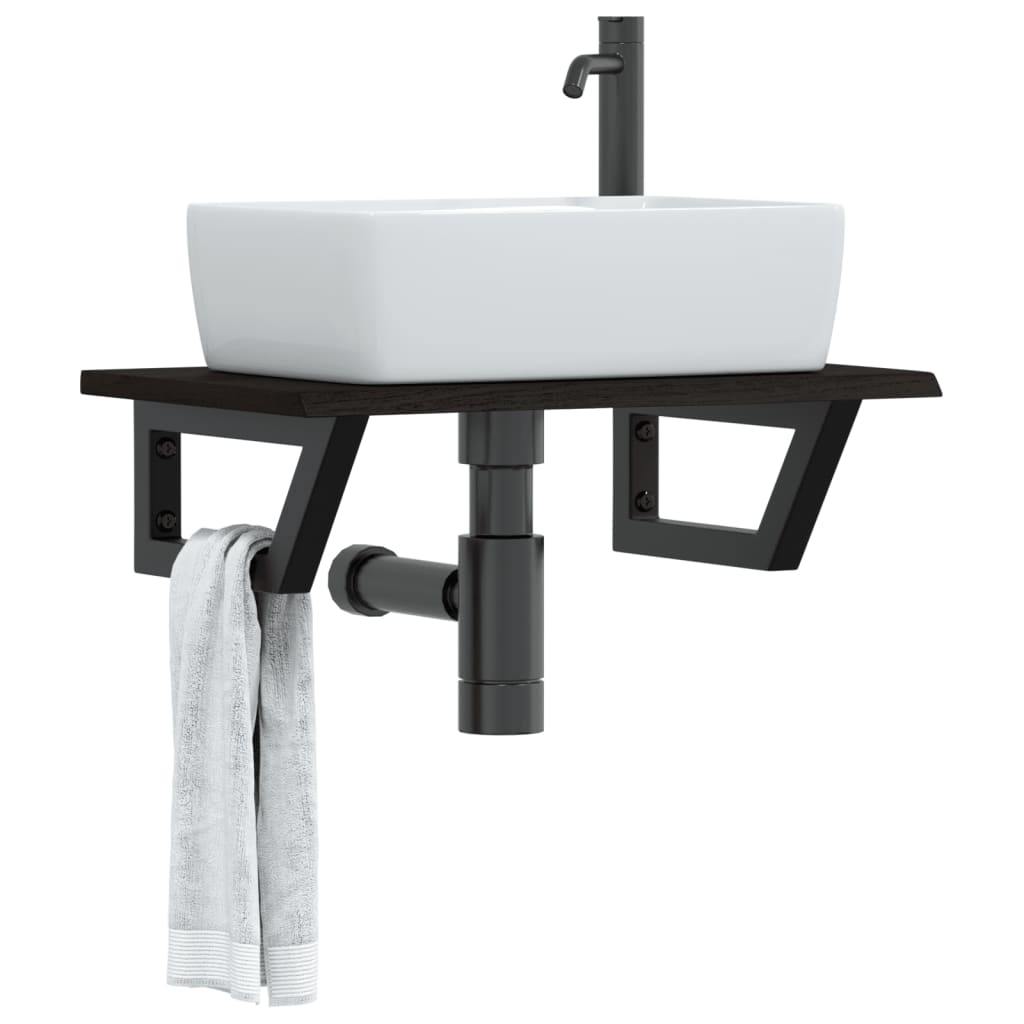 Basin Shelf Wall Mounted Steel and Solid Wood Oak - Decor Base