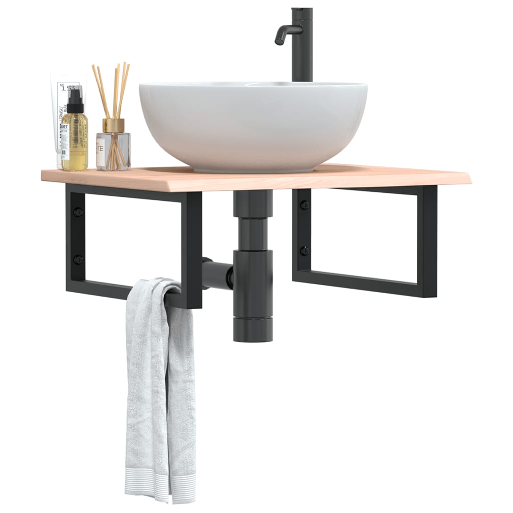 Basin Shelf Wall Mounted Steel and Solid Wood Oak - Decor Base