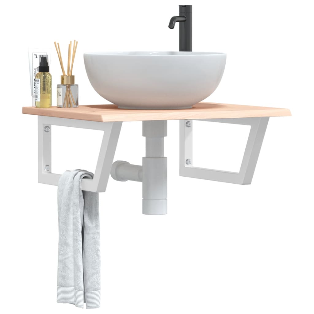Basin Shelf Wall Mounted Steel and Solid Wood Oak - Decor Base