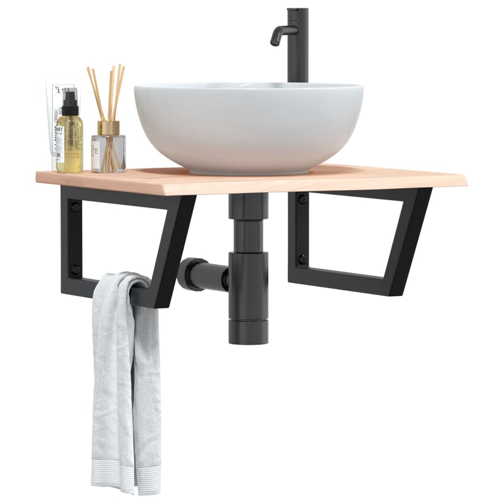 Basin Shelf Wall Mounted Steel and Solid Wood Oak - Decor Base