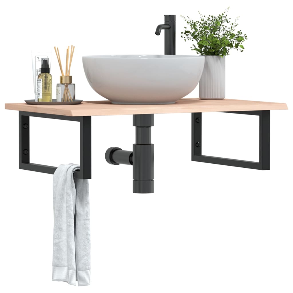Basin Shelf Wall Mounted Steel and Solid Wood Oak - Discount Dealers