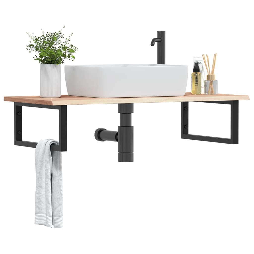 Basin Shelf Wall Mounted Steel and Solid Wood Oak - Charlotte Dunes