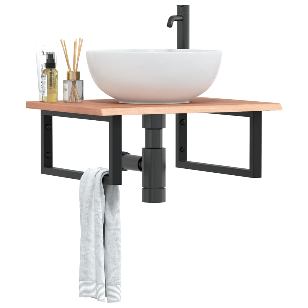 Basin Shelf Wall Mounted Steel and Solid Wood Oak - Decor Base