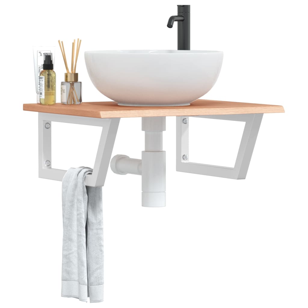 Basin Shelf Wall Mounted Steel and Solid Wood Oak - Decor Base