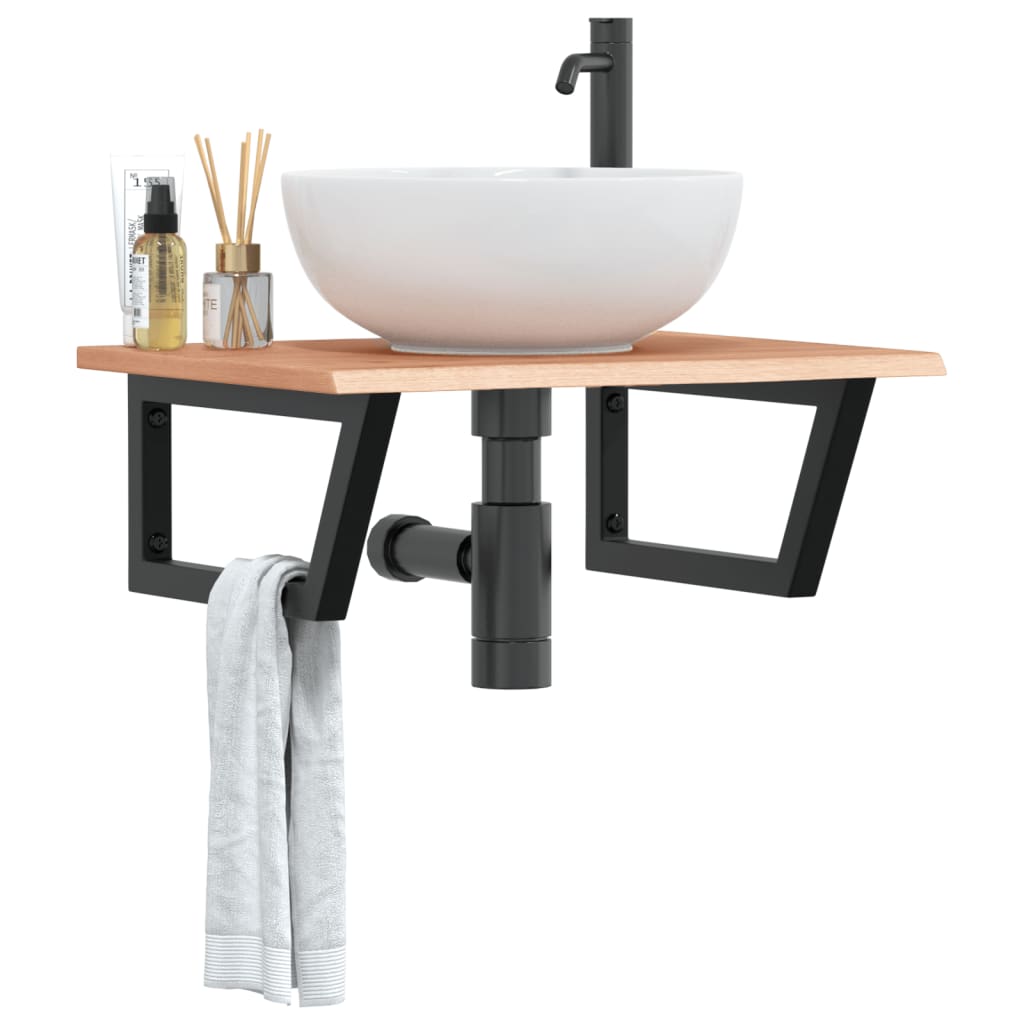Basin Shelf Wall Mounted Steel and Solid Wood Oak - Decor Base