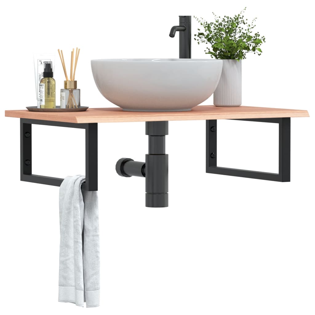 Basin Shelf Wall Mounted Steel and Solid Wood Oak - Style and Chic