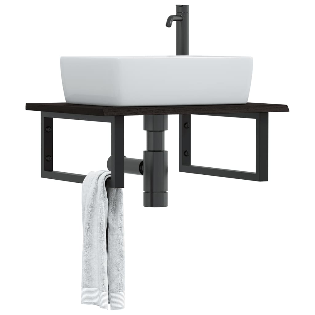 Basin Shelf Wall Mounted Steel and Solid Wood Oak - Tyrell & Tyrell