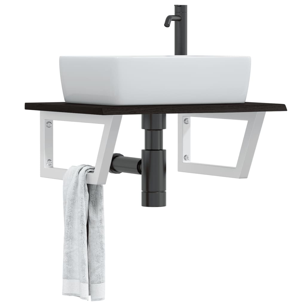 Basin Shelf Wall Mounted Steel and Solid Wood Oak - Decor Base