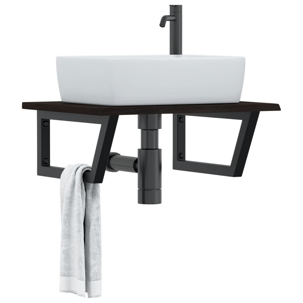 Basin Shelf Wall Mounted Steel and Solid Wood Oak - Decor Base