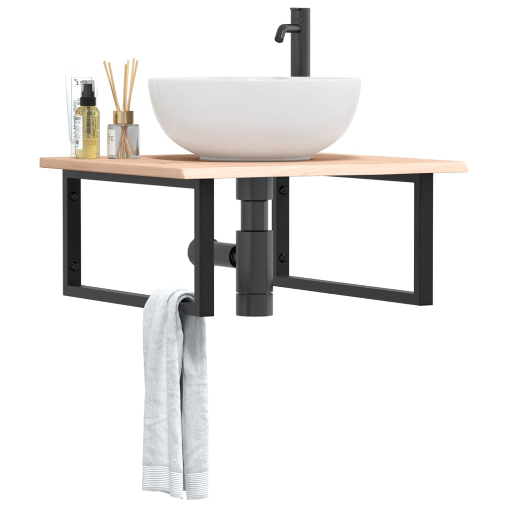 Basin Shelf Wall Mounted Steel and Solid Wood Oak - Decor Base