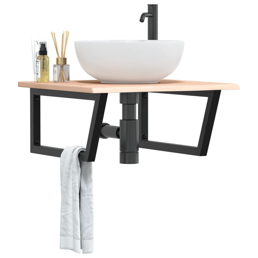 Basin Shelf Wall Mounted Steel and Solid Wood Oak - Decor Base