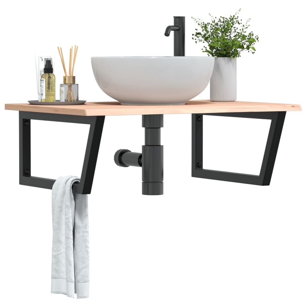 Basin Shelf Wall Mounted Steel and Solid Wood Oak - Discount Dealers