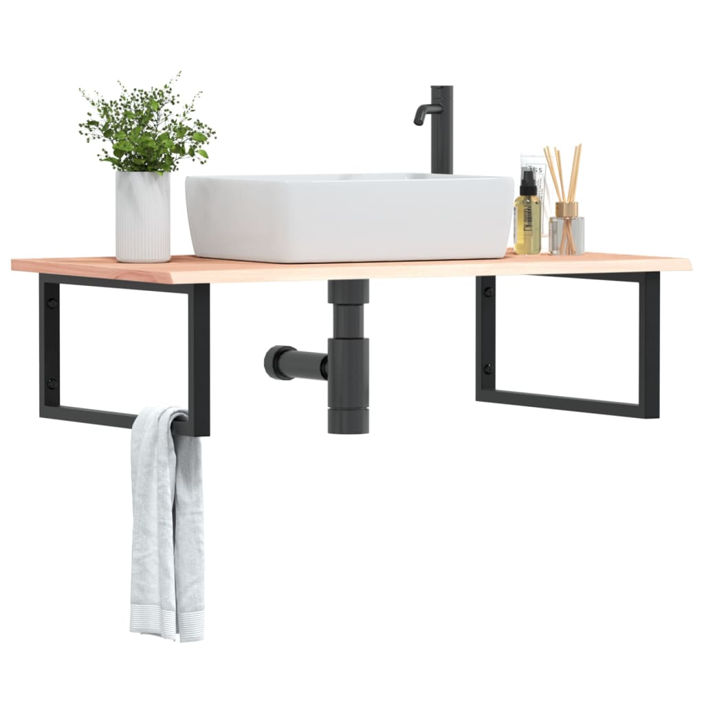 Basin Shelf Wall Mounted Steel and Solid Wood Oak - Decor Base