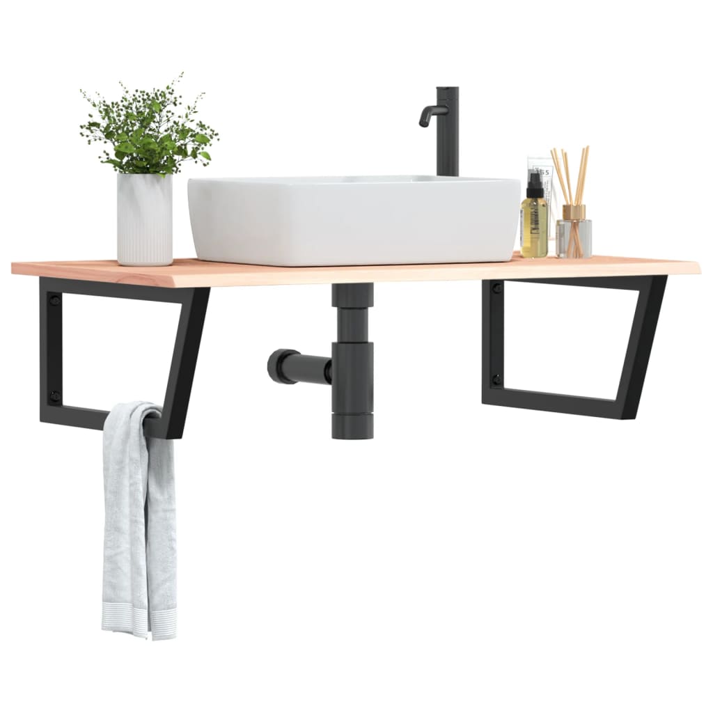 Basin Shelf Wall Mounted Steel and Solid Wood Oak - Decor Base