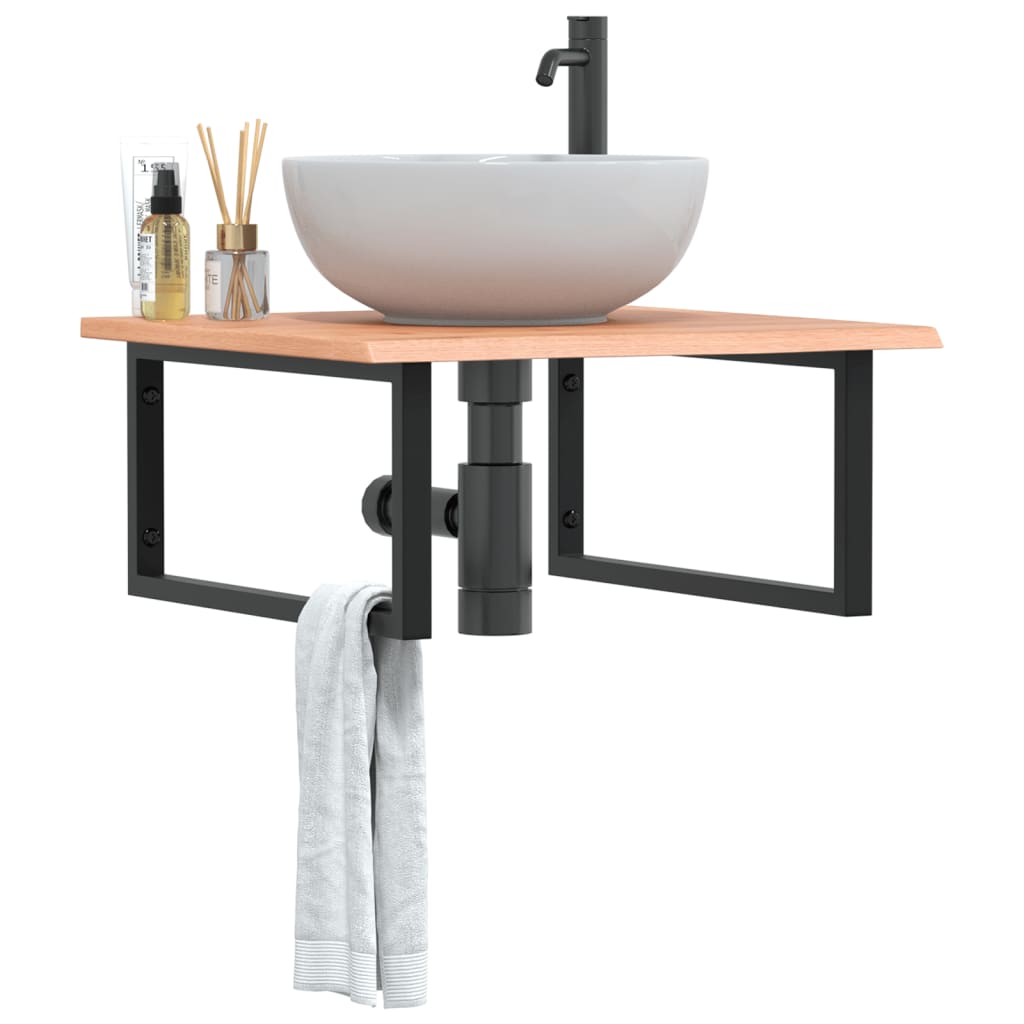 Basin Shelf Wall Mounted Steel and Solid Wood Oak - Decor Base