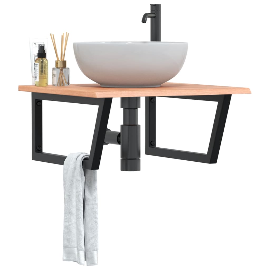 Basin Shelf Wall Mounted Steel and Solid Wood Oak - Decor Base